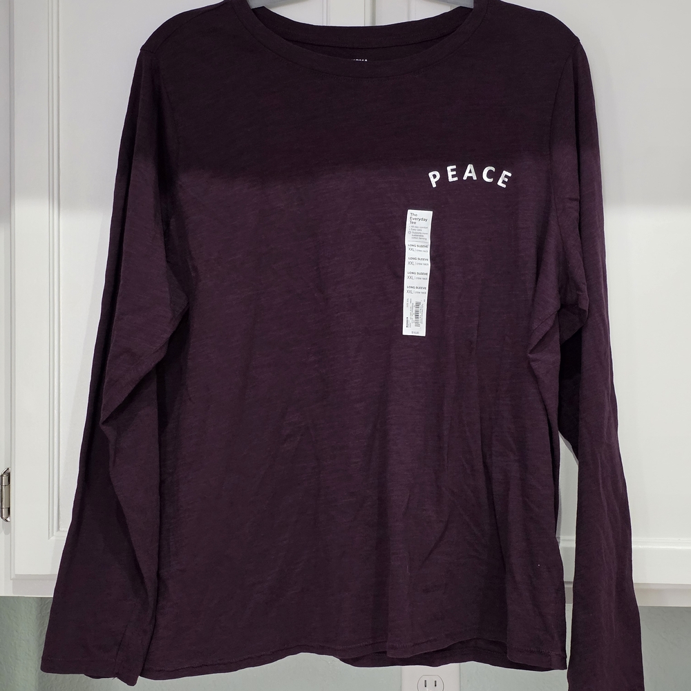 NWT Womens Sonoma Everyday Long Sleeve Tee 'Peace' Color Purple Size XXL